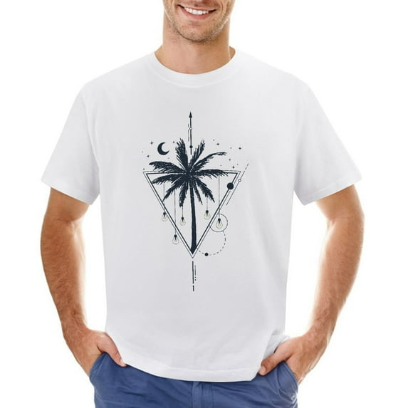 Palms With Lightbulb Vintage T-shirt Mens Cotton Classic Crewneck Short Sleeve Tees Unisex White S