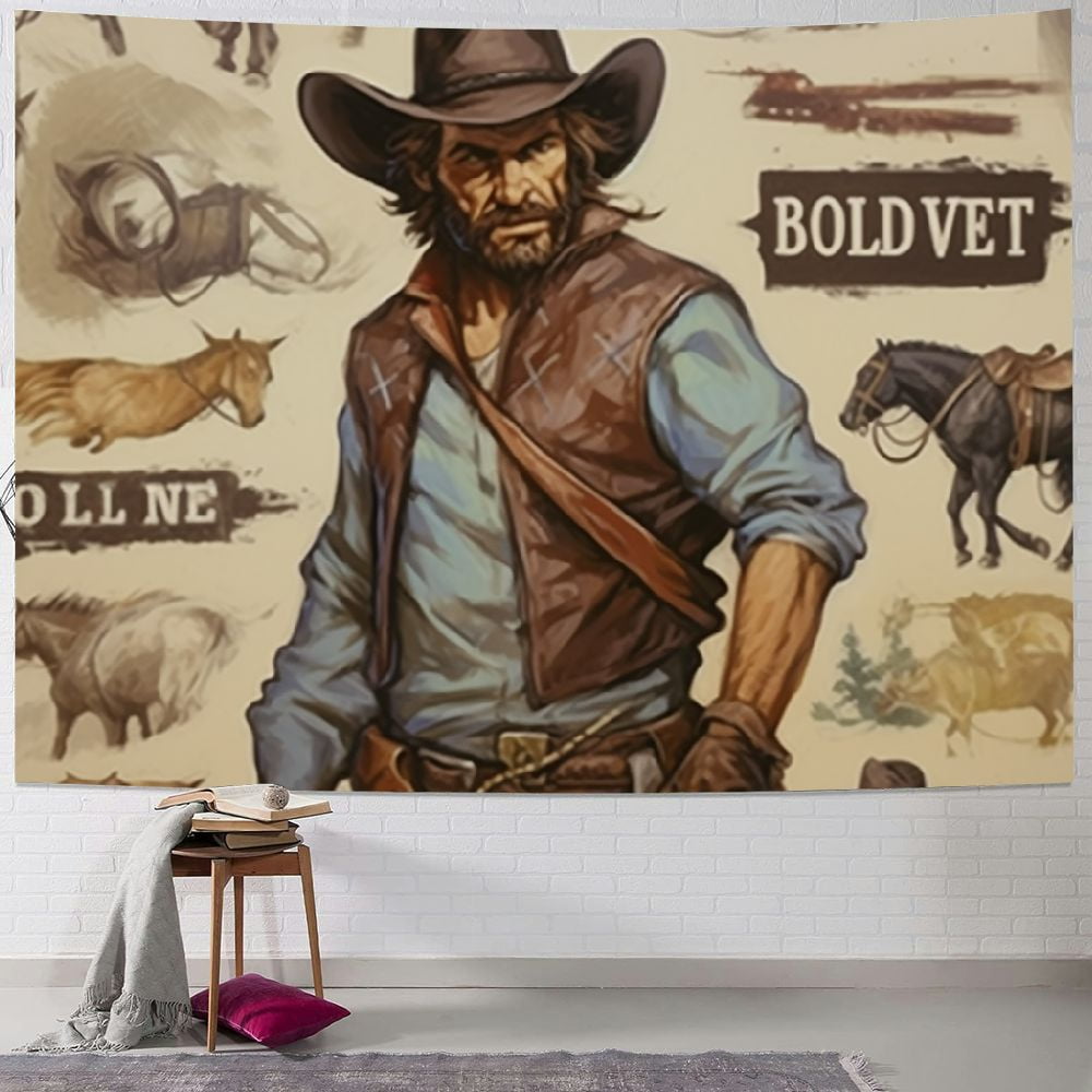 Palnkart Cowboy Wild West American Art Tapestry Wall Hanging Unique Style Home Decor for Living