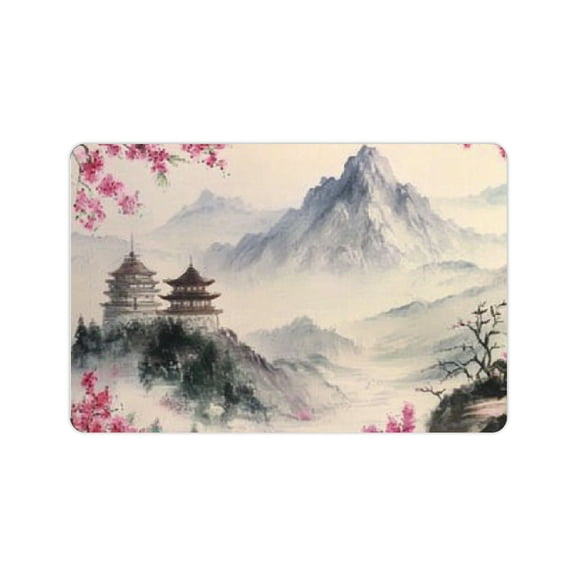 Palnkart Diatom Mud Mats Mountain Flowers Pagoda Home Non-Slip Quick Drying Absorbent Rubber Backed Mat 24x16in