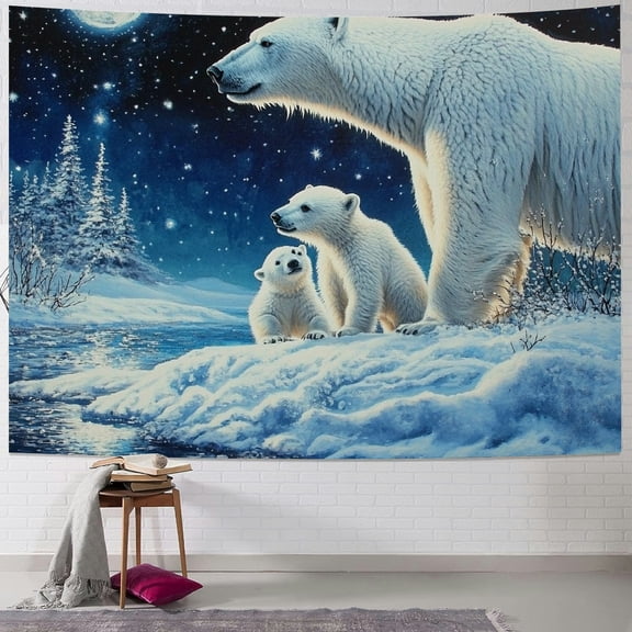Palnkart Polar Bear Cubs Snowy Tapestry Wall Hanging Unique Style Graphic Tapestries Home Wall Decor Art for Living Room Bedroom Apartment Farmhouse Dorm Decorations for Dorm 40x60inch