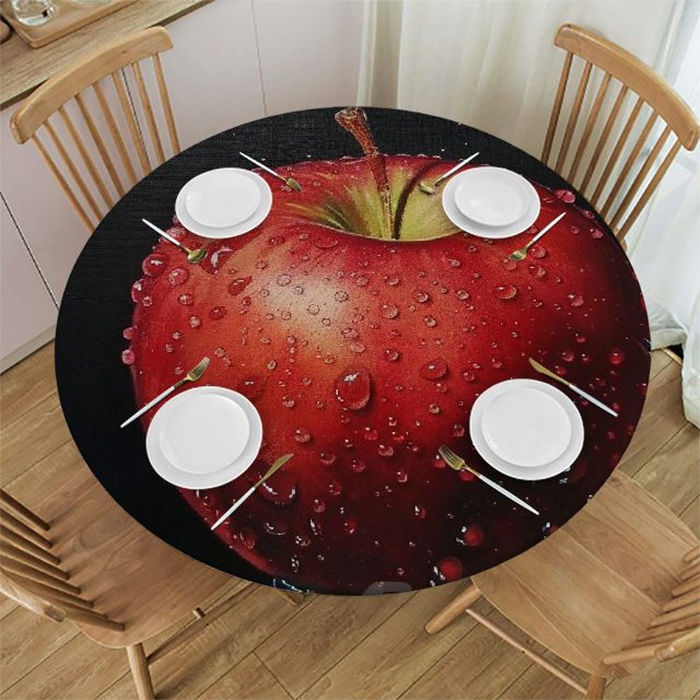 Palnkart Red Apple Water Droplets Round Table Cover 100 Polyester