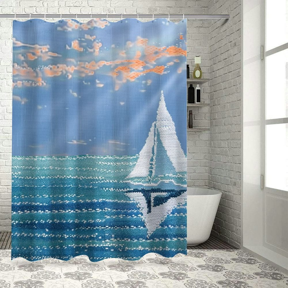 Palnkart Sailboat Ocean Sky Bathroom Decor Set With Hooks, Colorful 