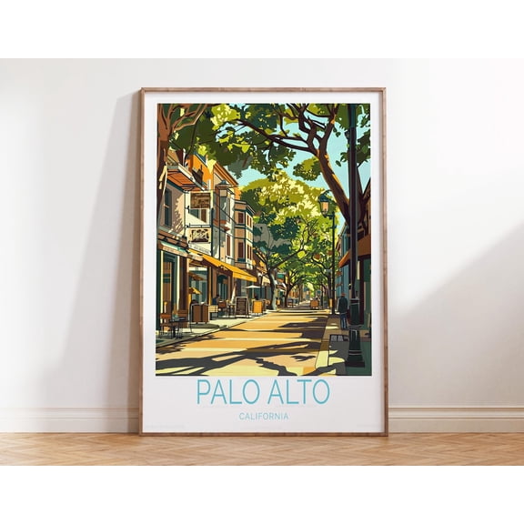 Palo Alto California Modern Cityscape Wall Art, Unframed Canvas Size 8x12