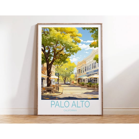 Palo Alto California Modern Cityscape Wall Art, Unframed Canvas Size 8x12
