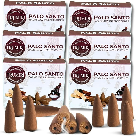 Palo Santo Backflow Incense Cones - 60 Cones, Six Packs of 10, Waterfall Effect