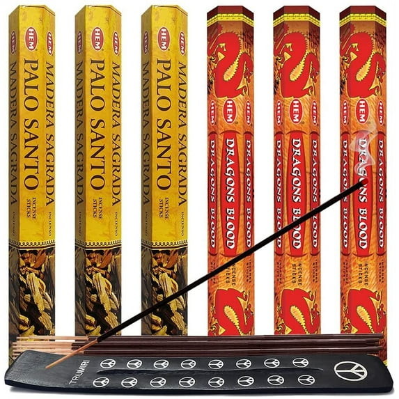 Palo Santo & Dragons Blood Incense Sticks & Holder Bundle Variety Pack From Hem Trumiri Insense Inscents Insencents Insence