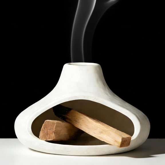 Palo Santo Holder, Incense Holder for Sage, Wood Sticks, Cones, Incense Burner Ceramic Mini Chimney for Meditation Yoga, Ash Catcher Room Home Decor(White)