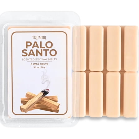 Palo Santo Scented Wax Melts - Non Toxic Soy Wax And Essential Oils - 8 Melts - Long Lasting Strong Scent Pet Safe Candle Wax Cubes Tarts For Warmers - For Cleansing Negative Energy And Protection