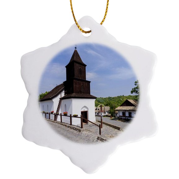 3drose, Paloc Village in Holloko, Hungary as It Looked in the Middle Ages., 3 inch Snowflake Porcelain Ornament