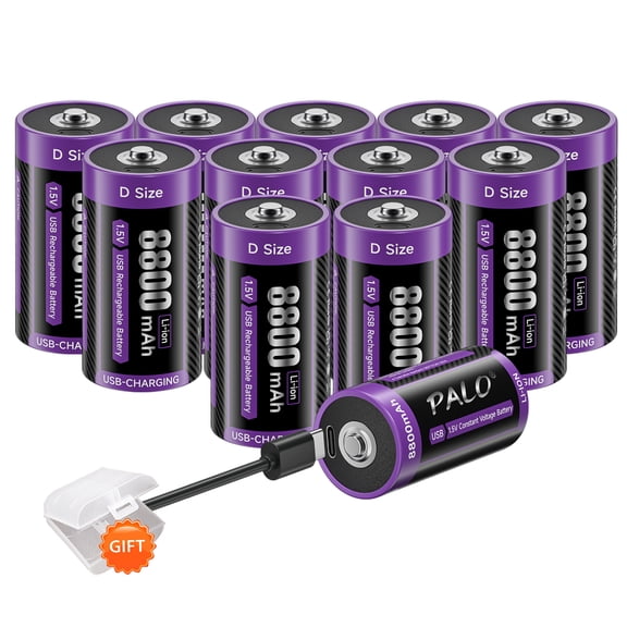 Palogreen 12 Pack Rechargeable D Batteries 1.5V Type-C USB High Capacity D Size Rechargeable Lithium Battery 8800mWh with Battery Case
