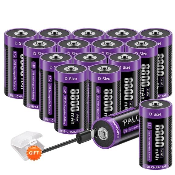 Palogreen 16 Pack Rechargeable D Batteries 1.5V Type-C USB High Capacity D Size Rechargeable Lithium Battery 8800mWh with Battery Case