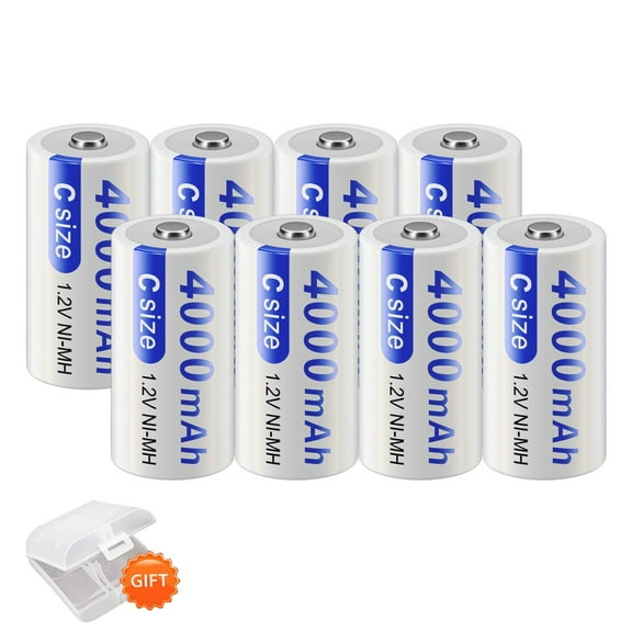 Palogreen 8 Pack Rechargeable C Size Batteries 1.2V Ni-MH Long Lasting 8000mAh C Cell Battery with Battery Case