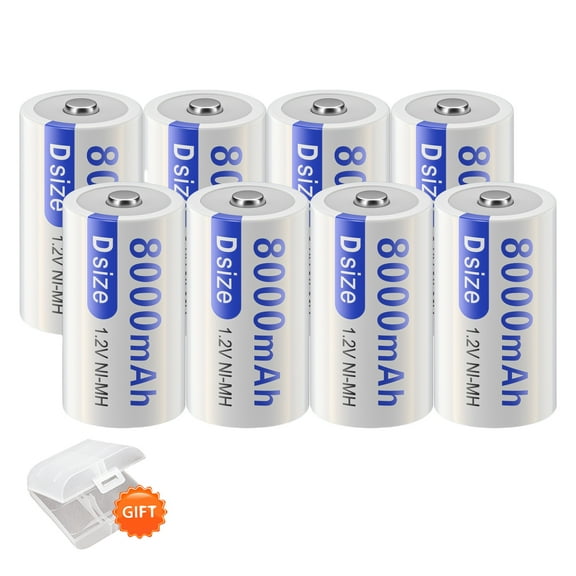 Palogreen 8 Pack Rechargeable D Size Batteries 1.2V Ni-MH Long Lasting 8000mAh D Cell Battery with Battery Case