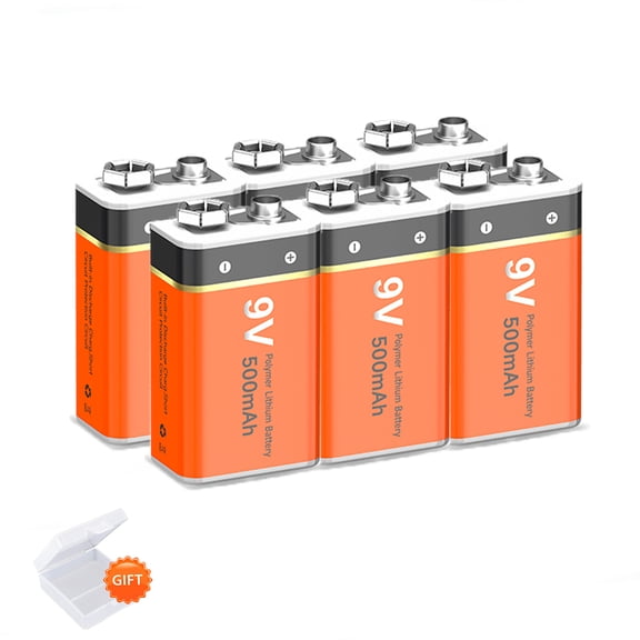 Palogreen 9 Volt Rechargeable Batteries 6 Pack, 500mAh Lithium-ion Battery 6F22 Square Baterias Long-Lasting for Smoke Detectors, Fire Alarms, Remote Controls, Wireless Doorbell