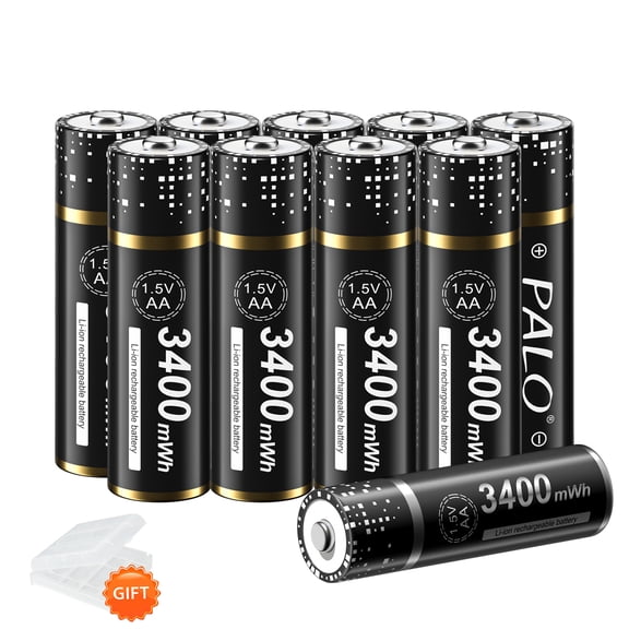 Palogreen AA Rechargeable Battery 10-Pack 1.5V Lithium Double A Batteries 3400mWh with Battery Case fot Solar Light