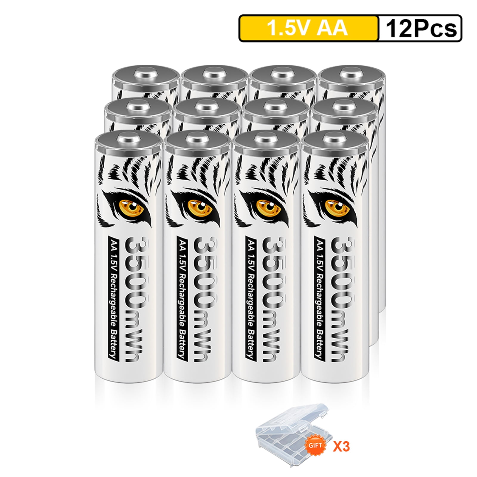 Palogreen AA Rechargeable Battery 12-Pack 1.5V Lithium Double A Batteries 3500mWh with Battery Case fot Solar Light