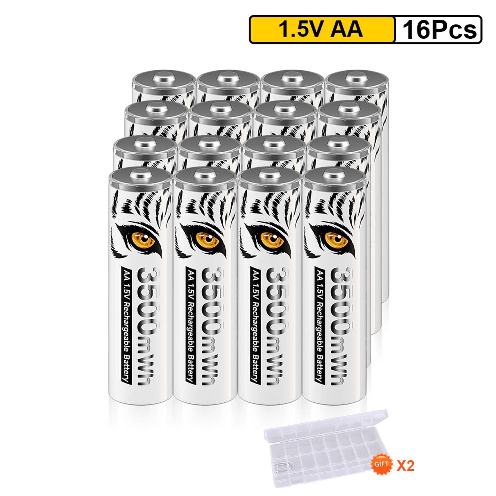 Palogreen AA Rechargeable Battery 16-Pack 1.5V Lithium Double A Batteries 3500mWh with Battery Case fot Solar Light