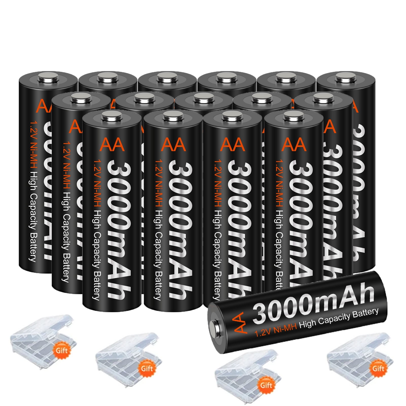 Palogreen AA Rechargeable Battery 16-Pack High Capacity 1.2V Ni-MH Double A Batteries 3000mAh with Battery Case fot solar light