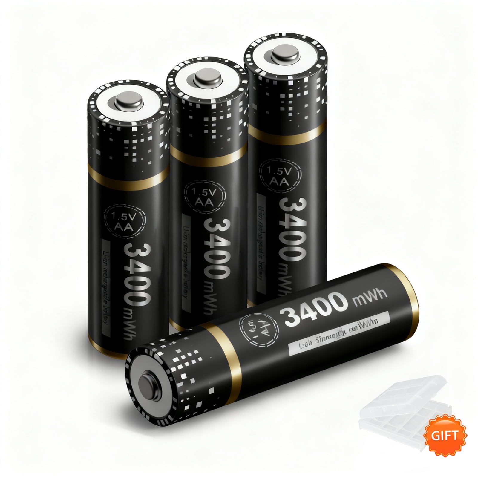 Palogreen AA Rechargeable Battery 4-Pack 1.5V Lithium Double A Batteries 3400mWh with Battery Case fot Solar Light