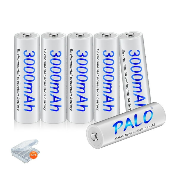 Palogreen AA Rechargeable Battery (6 Pack) 1.2V 3000mAh High Capacity Ni-MH Double A Batteries with Battery Case fot solar light