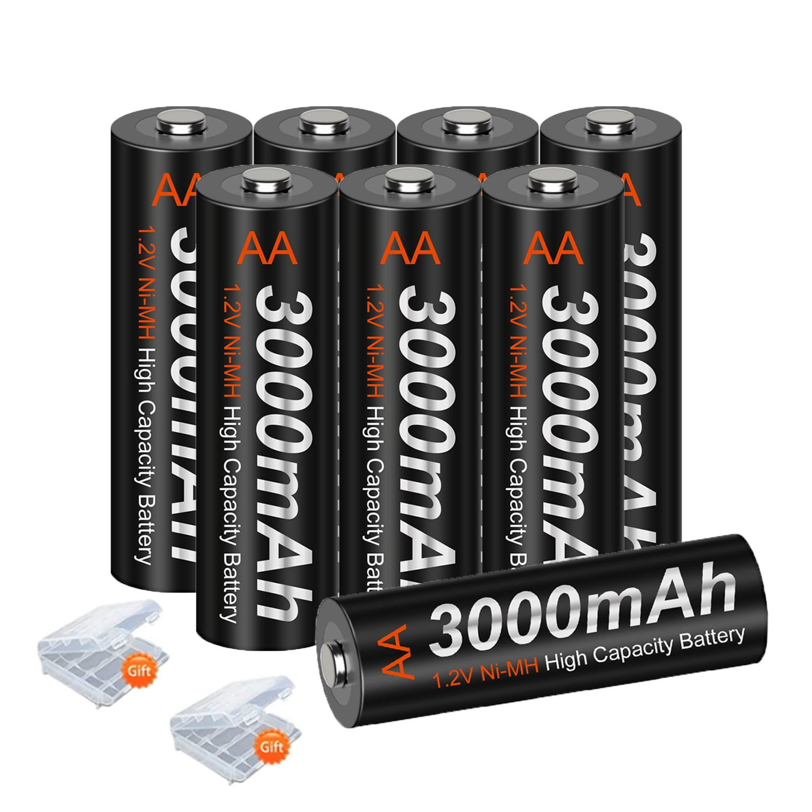 Palogreen AA Rechargeable Battery 8-Pack High Capacity 1.2V Ni-MH Double A Batteries 3000mAh with Battery Case fot solar light