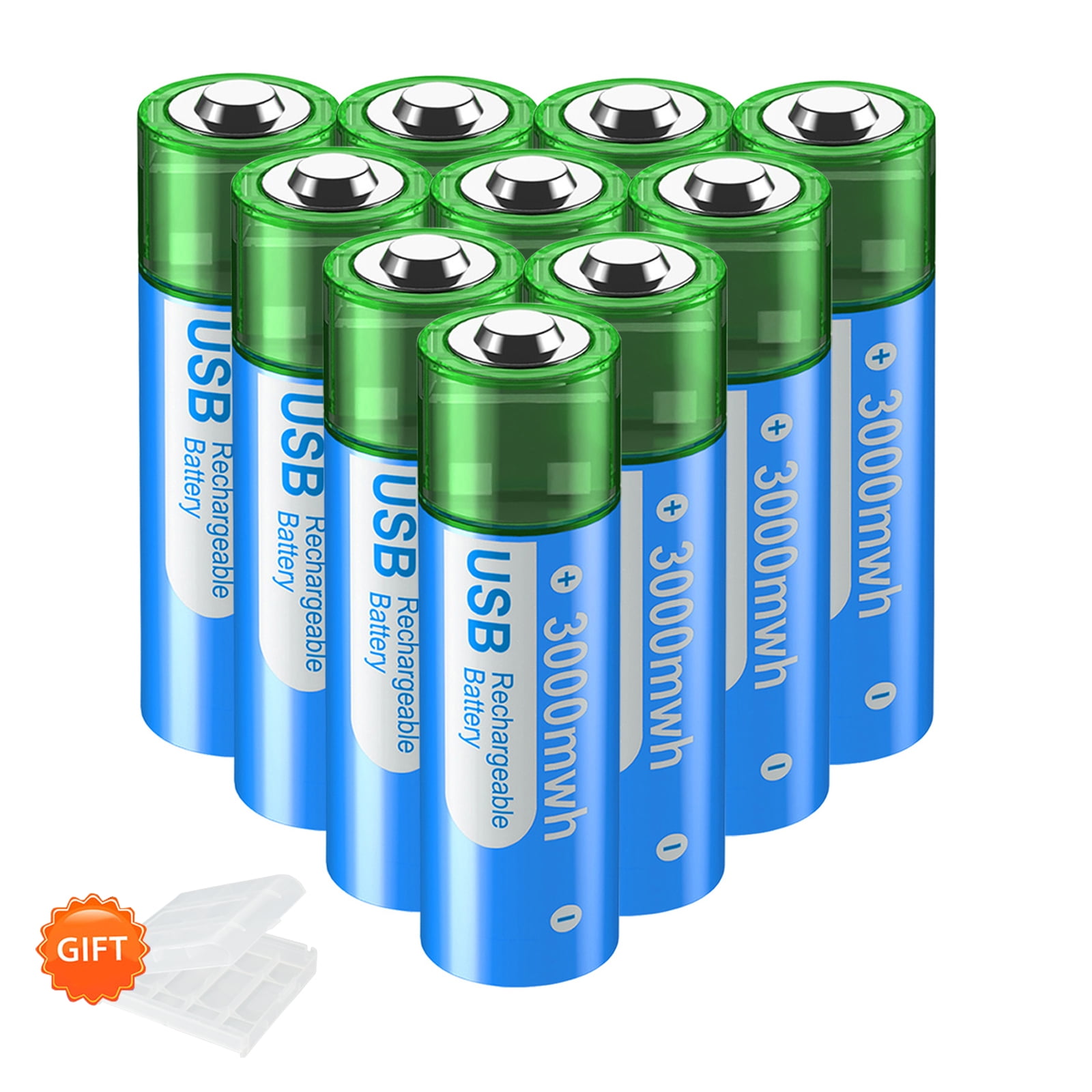 Palogreen AA USB Rechargeable Battery 10-Pack 1.5V Type-C Lithium Double A Batteries 3000mWh with Battery Case fot Solar Light
