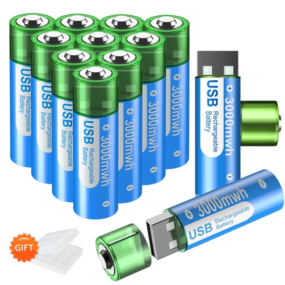Palogreen AA USB Rechargeable Battery 12-Pack 1.5V Type-C Lithium Double A Batteries 3000mWh with Battery Case fot Solar Light