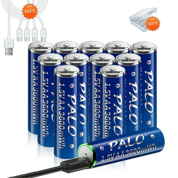 Palogreen AA USB Rechargeable Battery 12-Pack 1.5V Type-C Lithium Double A Batteries 3600mWh with Battery Case fot Solar Light