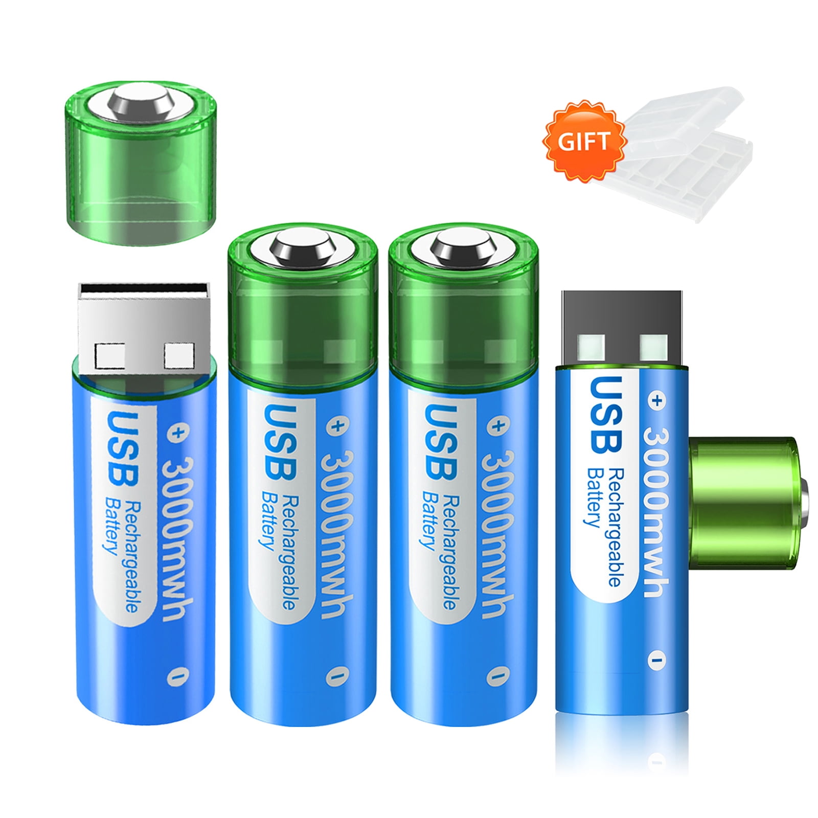Palogreen AA USB Rechargeable Battery 4-Pack 1.5V Type-C Lithium Double A Batteries 3000mWh with Battery Case fot Solar Light
