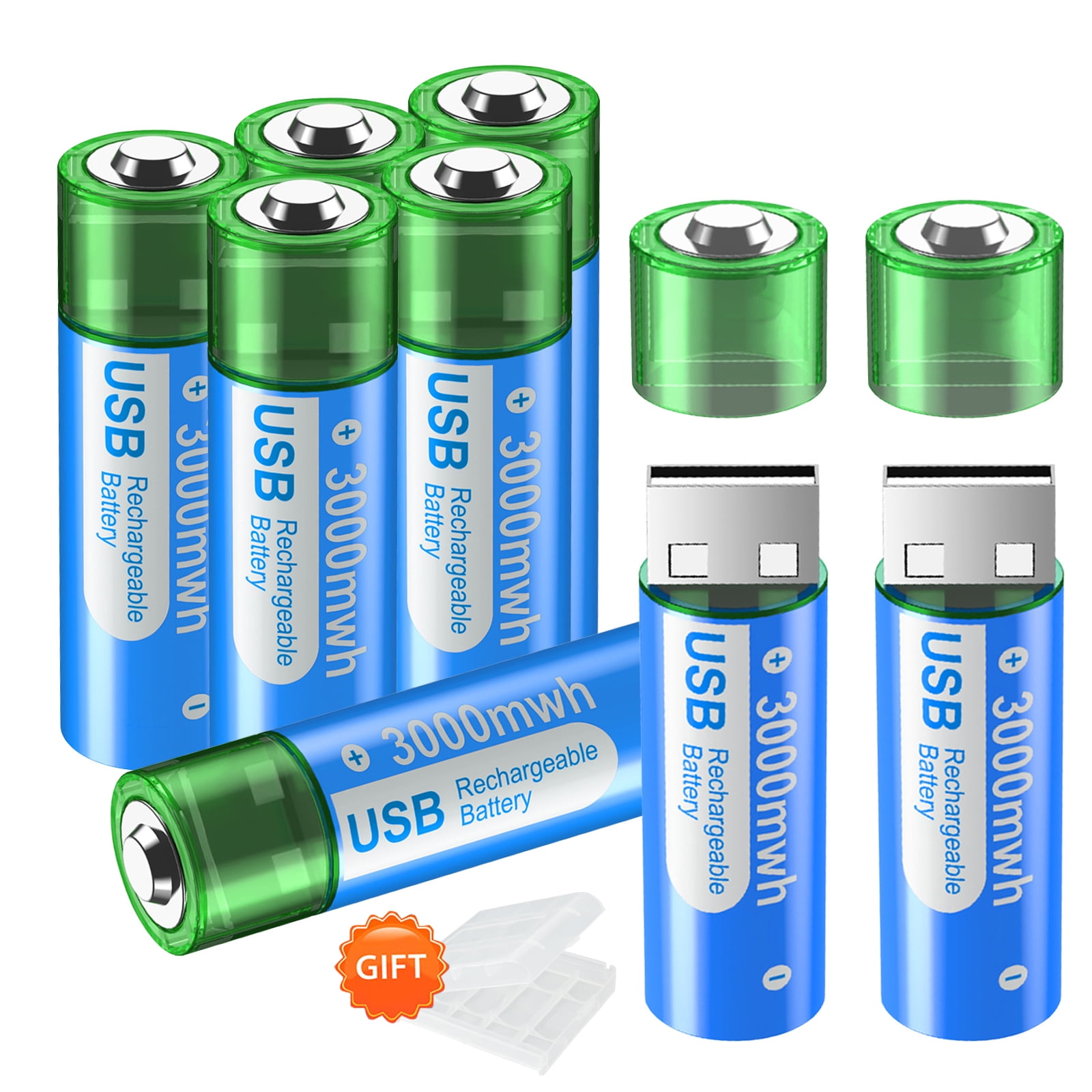Palogreen AA USB Rechargeable Battery 8-Pack 1.5V Type-C Lithium Double A Batteries 3000mWh with Battery Case fot Solar Light