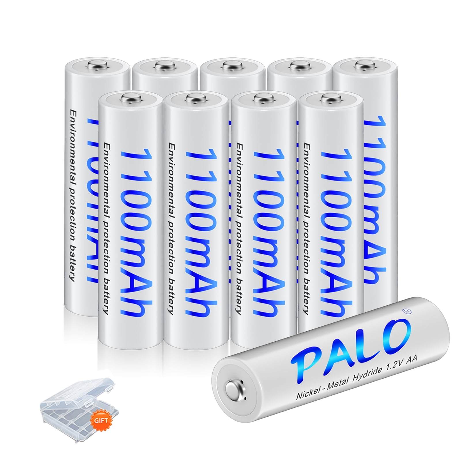 Palogreen AAA Rechargeable Battery 10-Pack 1.2V Ni-MH Triple A Batteries 1100mAh with Battery Case fot solar light