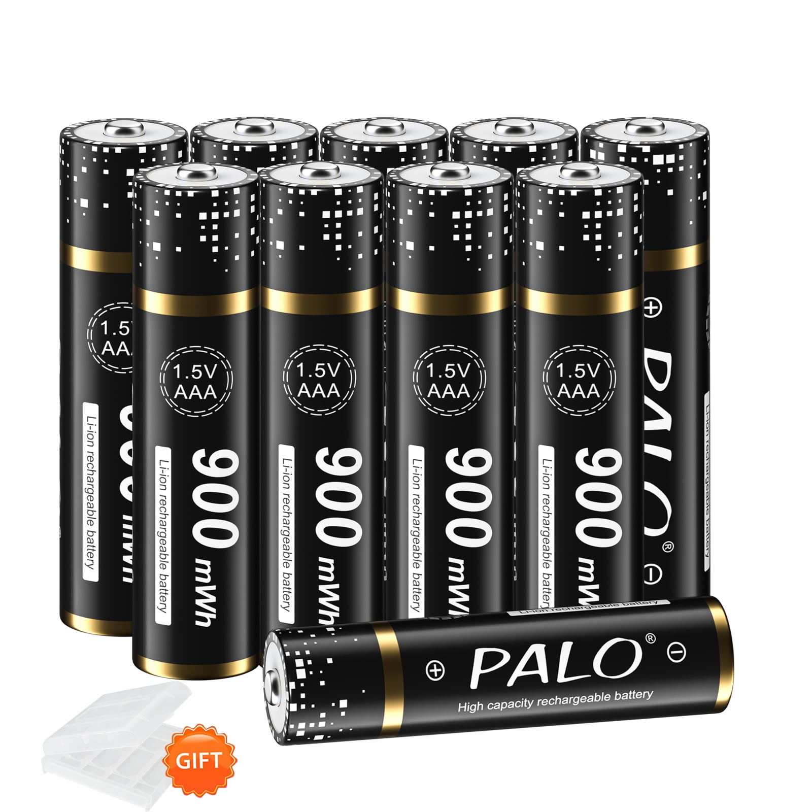 Palogreen AAA Rechargeable Battery 10-Pack 1.5V Lithium Triple A Batteries 900mWh with Battery Case fot Solar Light