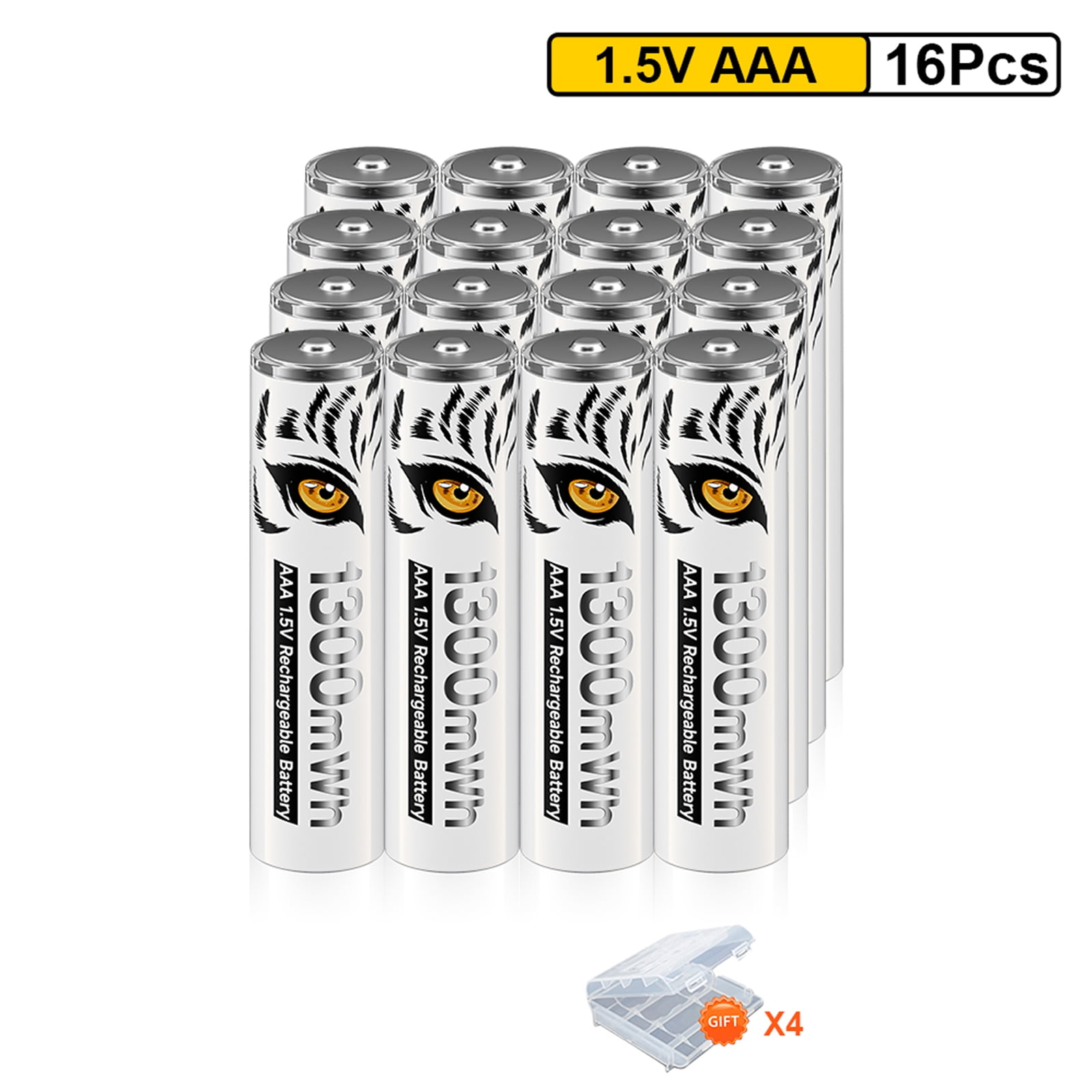 Palogreen AAA Rechargeable Battery 16-Pack 1.5V Lithium Triple A Batteries 1300mWh with Battery Case fot Solar Light