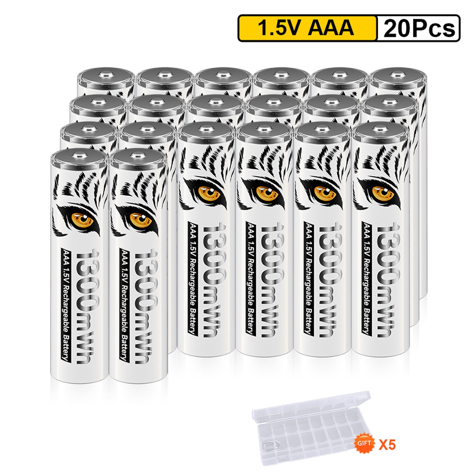 Palogreen AAA Rechargeable Battery 20-Pack 1.5V Lithium Triple A Batteries 1300mWh with Battery Case fot Solar Light