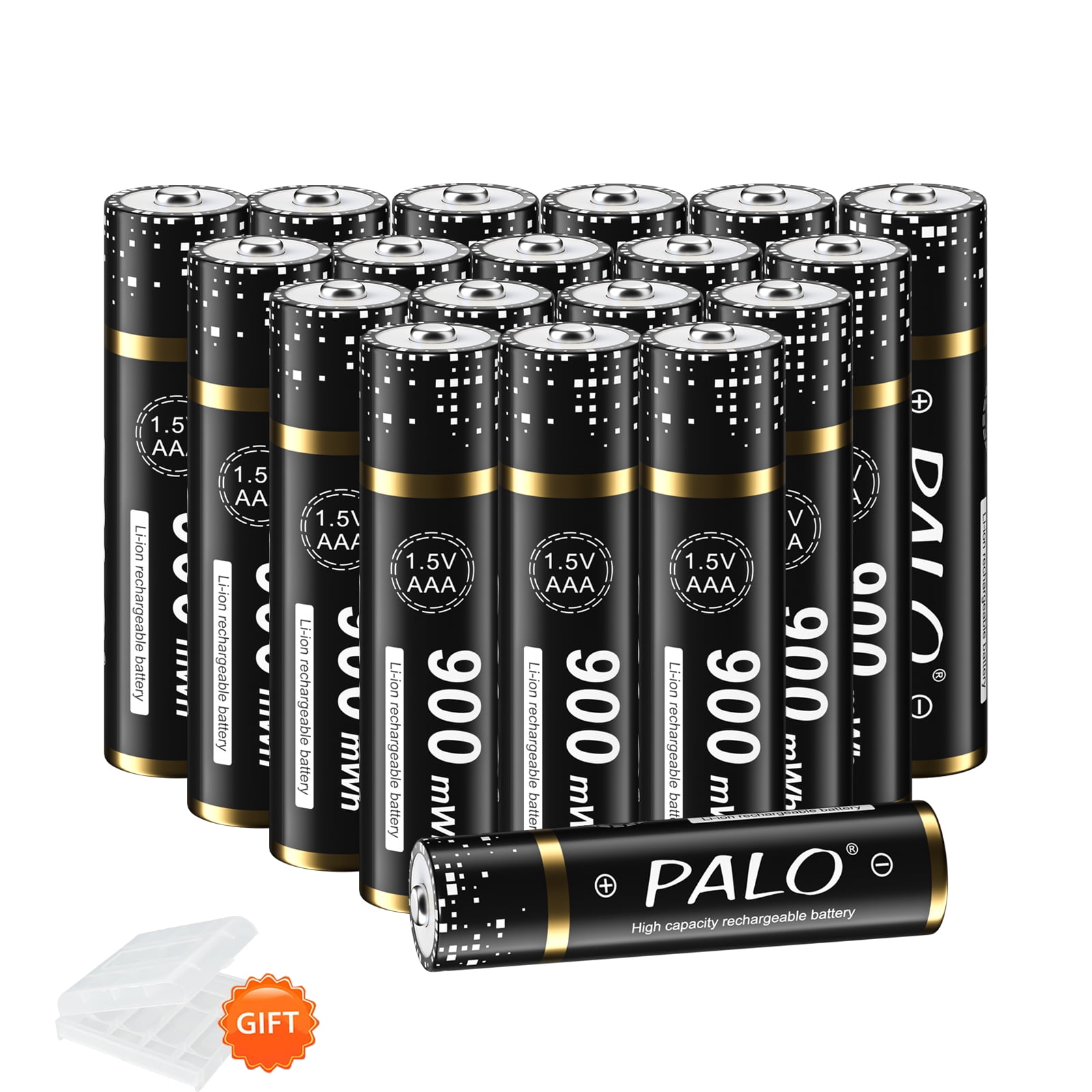 Palogreen AAA Rechargeable Battery 20-Pack 1.5V Lithium Triple A Batteries 900mWh with Battery Case fot Solar Light