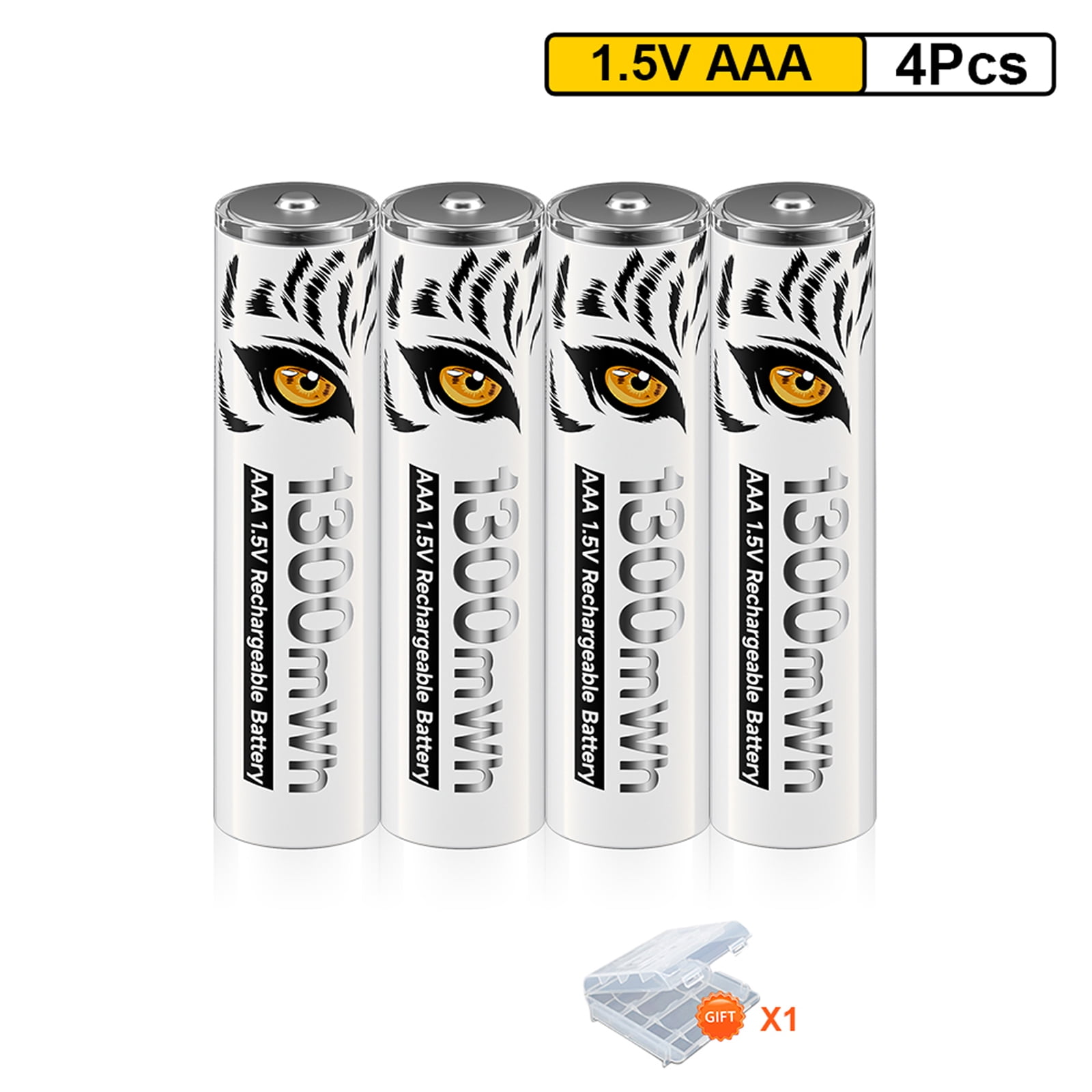 Palogreen AAA Rechargeable Battery 4-Pack 1.5V Lithium Triple A Batteries 1300mWh with Battery Case fot Solar Light