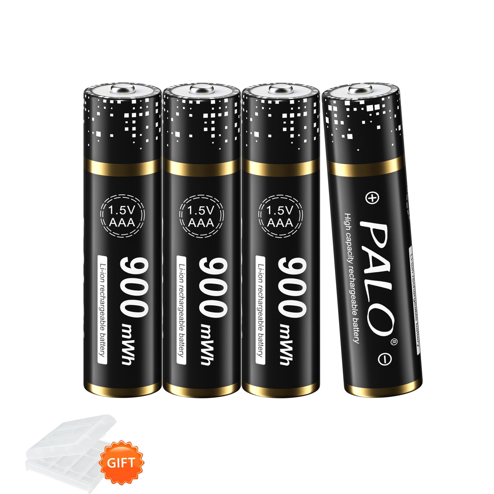 Palogreen AAA Rechargeable Battery 4-Pack 1.5V Lithium Triple A Batteries 900mWh with Battery Case fot Solar Light