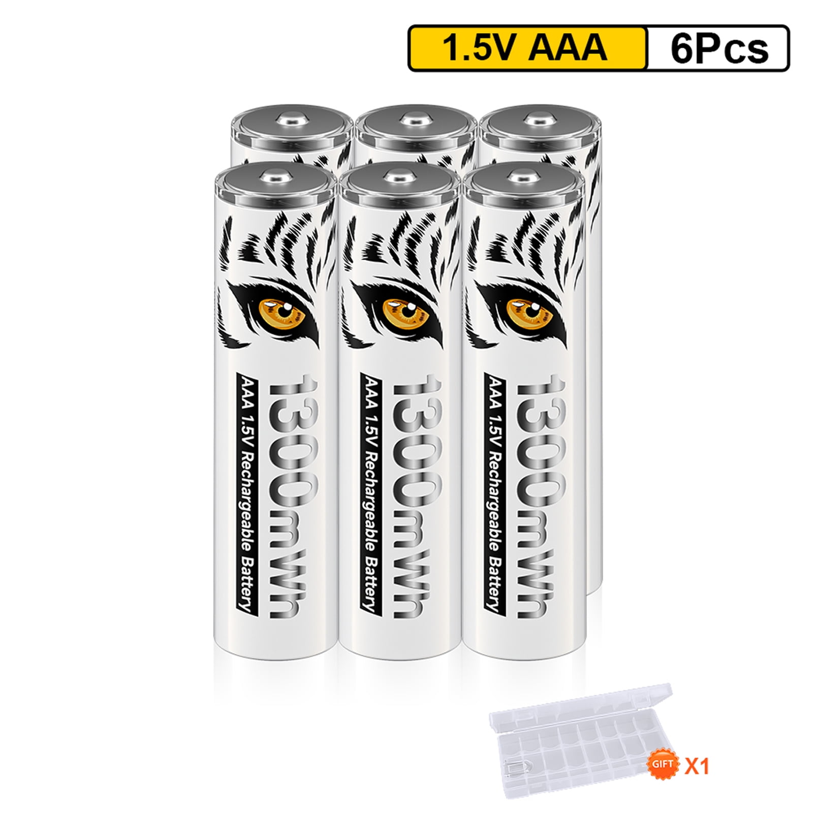 Palogreen AAA Rechargeable Battery 6-Pack 1.5V Lithium Triple A Batteries 1300mWh with Battery Case fot Solar Light