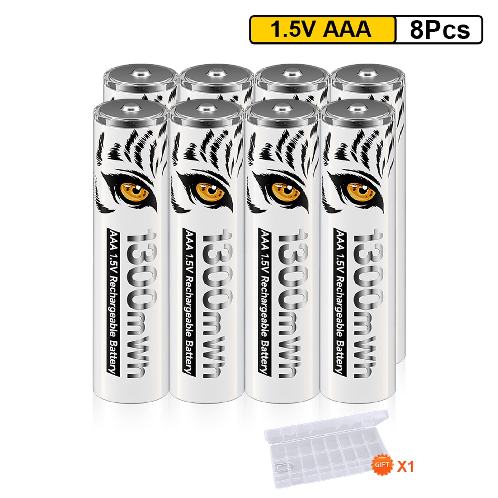 Palogreen AAA Rechargeable Battery 8-Pack 1.5V Lithium Triple A Batteries 1300mWh with Battery Case fot Solar Light
