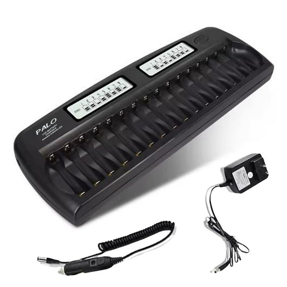 Palogreen Rechargeable AA and AAA Battery Charger 16 Bay for 1.2V NiMH NiCD AA AAA Rechargeable Batteries with Car Charger