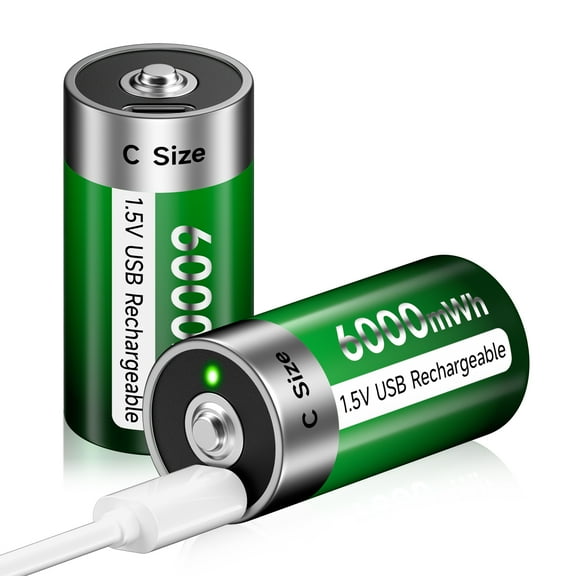 Palogreen Rechargeable C Battery 2-Pack 1.5V Type-C USB C Size Lithium Batteries 6000mWh Long Lasting C Cell Battery with Battery Case