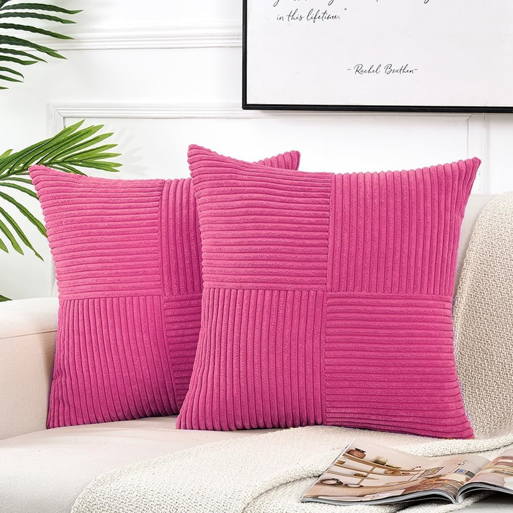 Fancy Homi 2 Packs Hot Pink Decorative Throw Pillow Covers 16x16 inch