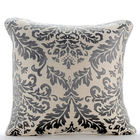 Paloma Green Throw Pillows Cover, Gray Damask Pillows Cover, 18x18 inch (45x45 cm) Throw Pillow Cover, Square Burnout Velvet Pillowcase, Floral Contemporary - Paloma Grey Damask