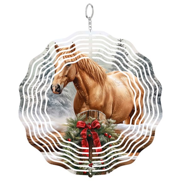 Palomino Horse Wind Spinner Metal Outdoor Decor Rustic Winter Christmas Golden Brown White Green Red