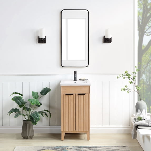 Palos 18" Single Bath Vanity in Fir Wood Brown with Drop-In White Ceramic Basin