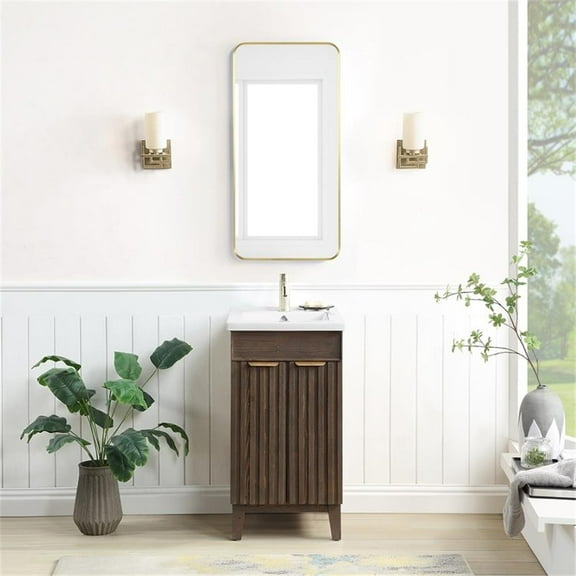 Palos 18" Single Bath Vanity in Spruce Antique Brown with White Ceramic Basin
