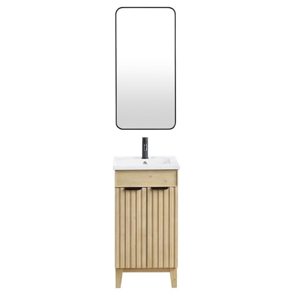Palos 18" Single Bath Vanity in Spruce Natural Brown with White Basin & Mirror