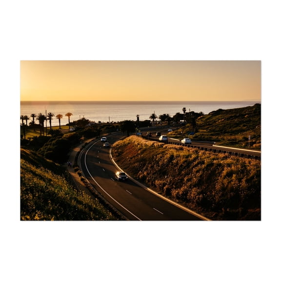 Palos Verdes Drive - Los Angeles California Photography Coast Sunset Landscape Ocean Beach Scenic Palm Tree Unframed Wall Art Print 4 x 6 inches