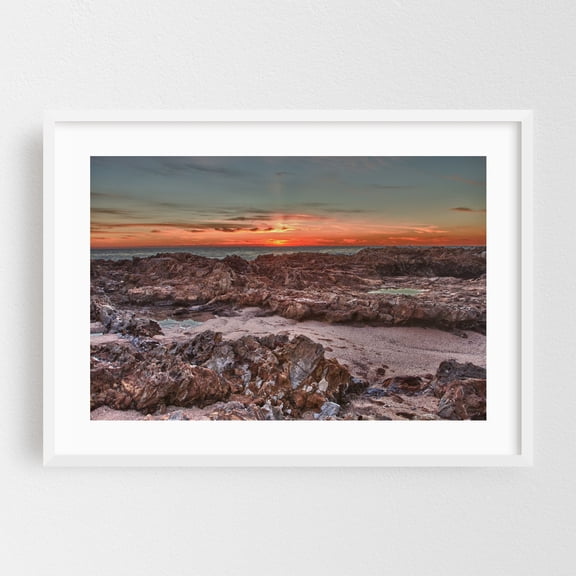Palos Verdes Sunset - Palos Verdes Estates California Photography Sunset Coast Seascape Ocean Landscape Nature White Framed Wall Art Print 24 x 36 inches