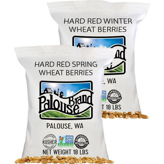 Palouse Brand Certified Glyphosate Free Hard Red Spring and Winter Wheat Berries | 36 lbs (2 - 18 lb bags)